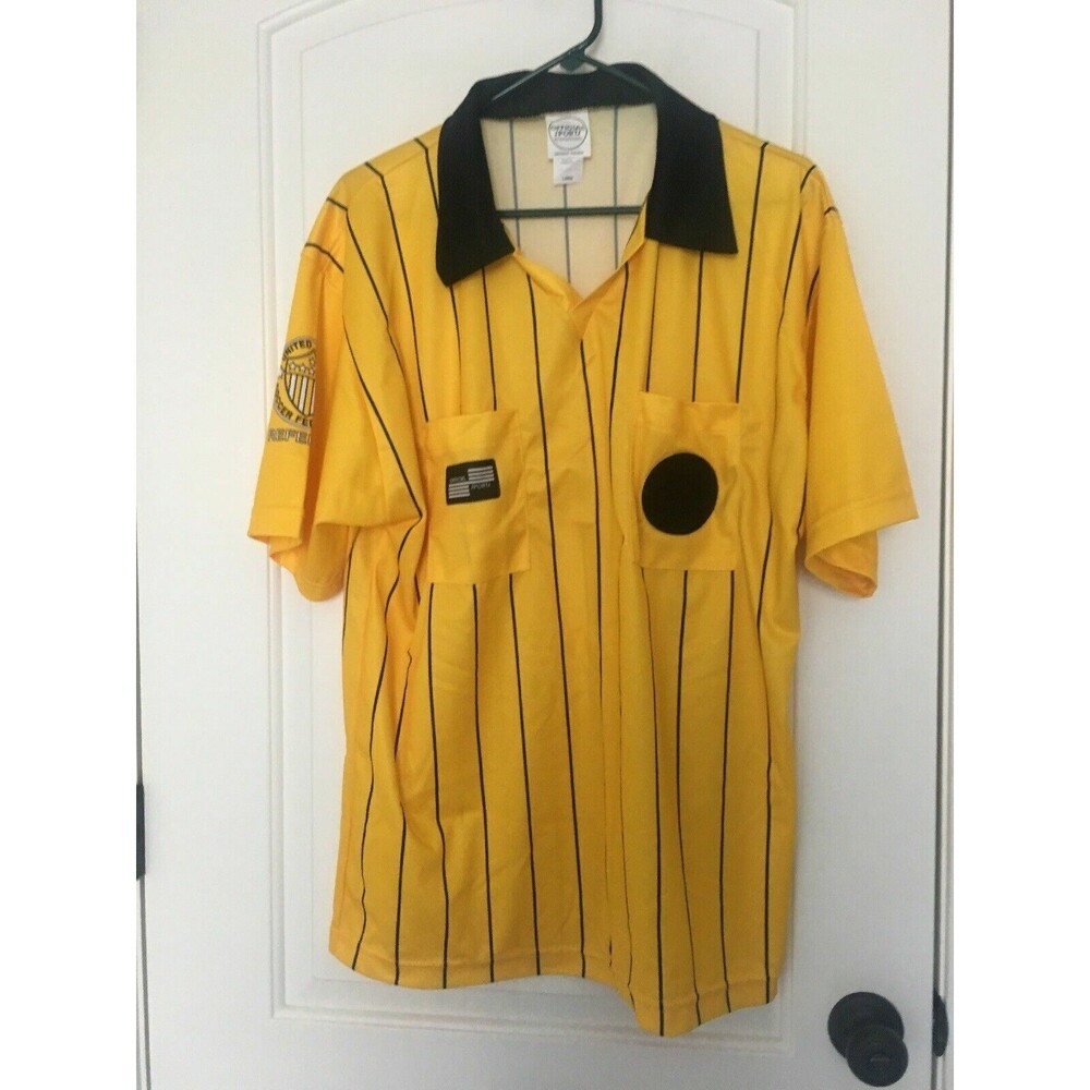 Official Sports Soccer Men's Yellow Black Referree Polo Shirt Jersey Size Large